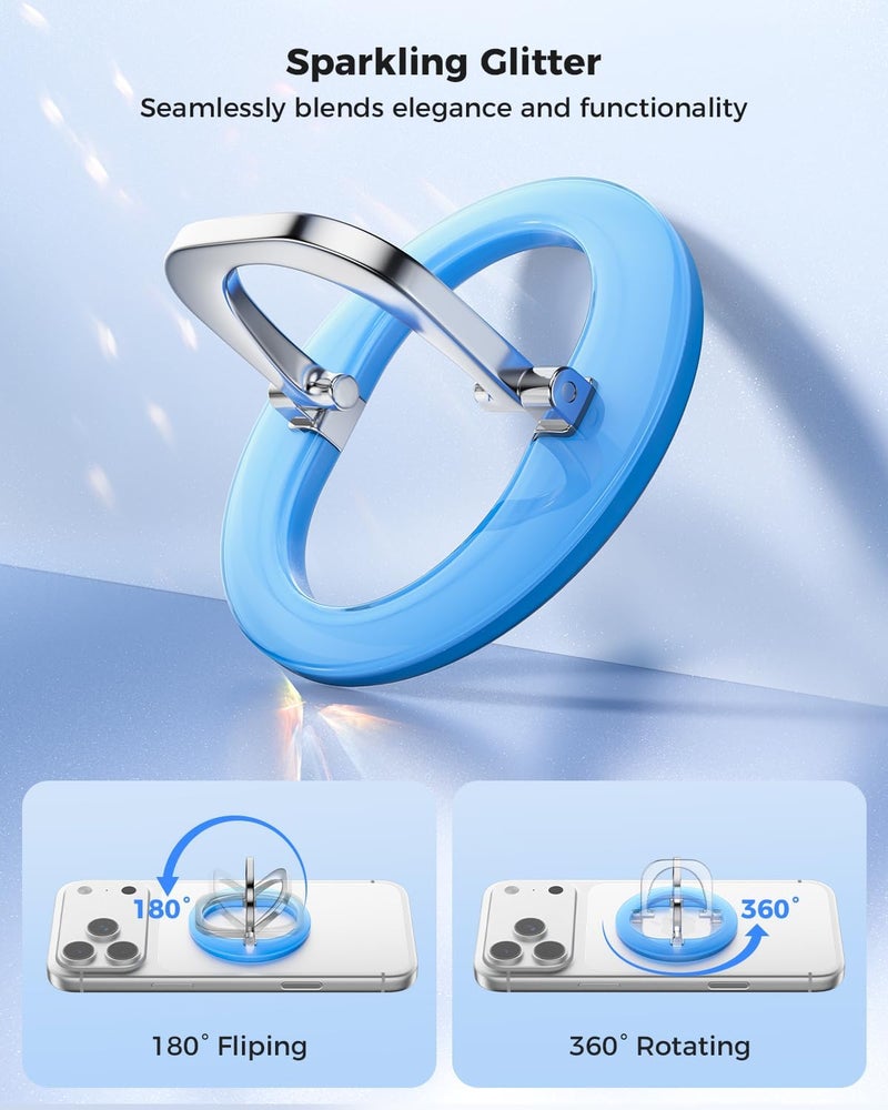 SUPERONE for Magnetic Phone Ring Holder, Adjustable Magnetic Phone Grip Removable Phone Ring Kickstand Compatible with Accessories Only for iPhone 17 16 15 14 13 12 Series - Bright Blue - Image 5